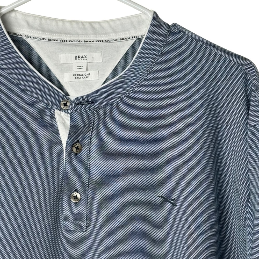 Brax Henley Shirt Mens XXL Blue Pavel J Ultralight Easy Care Long Sleeve